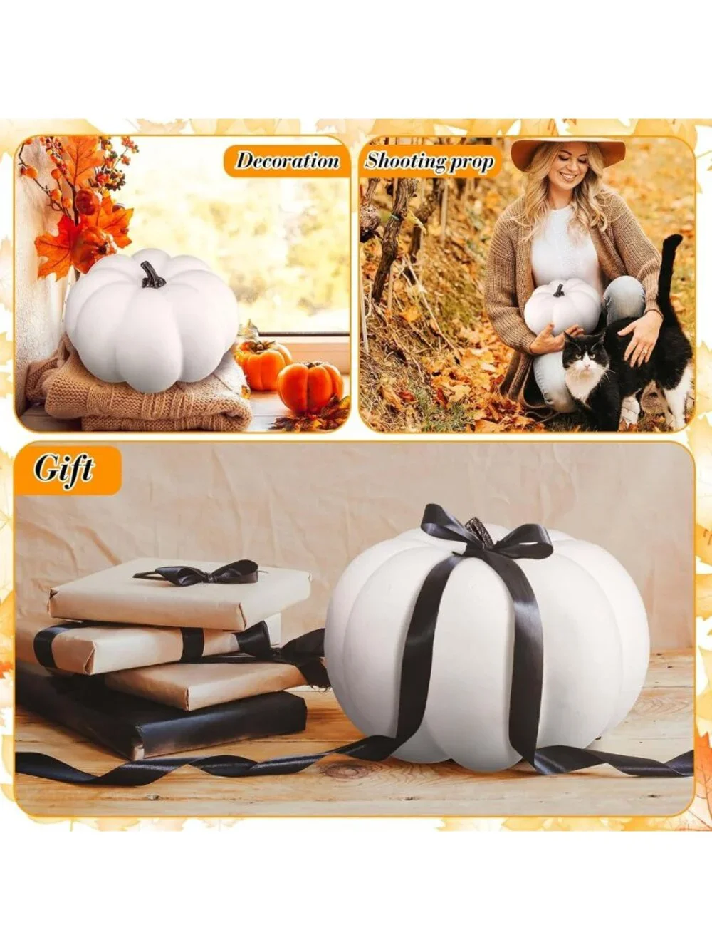 Large 8-Inch Foam Artificial Pumpkins for Fall Halloween Thanksgiving Decor